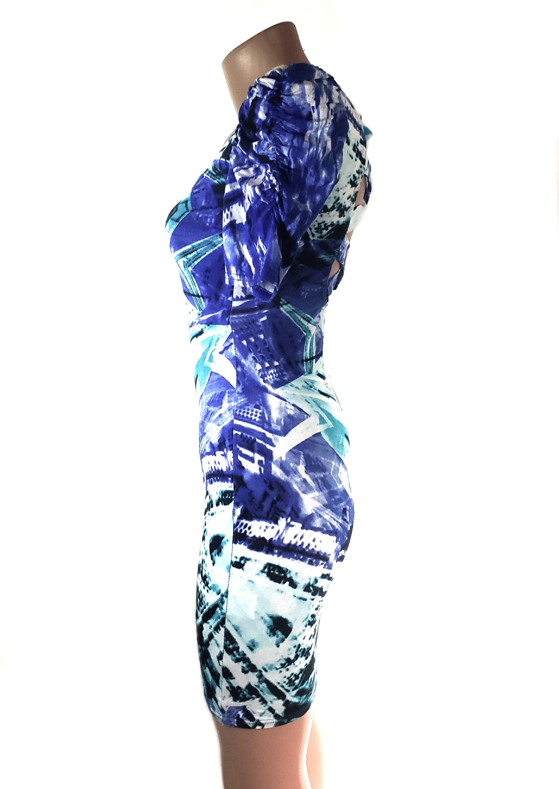 Стильна синя сукня з абстрактним принтом та відкритою спиною - елегантний вибір для модної жінки 4 Стильна синя сукня з абстрактним принтом та відкритою спиною - елегантний вибір для модної жінки - Зображення 4