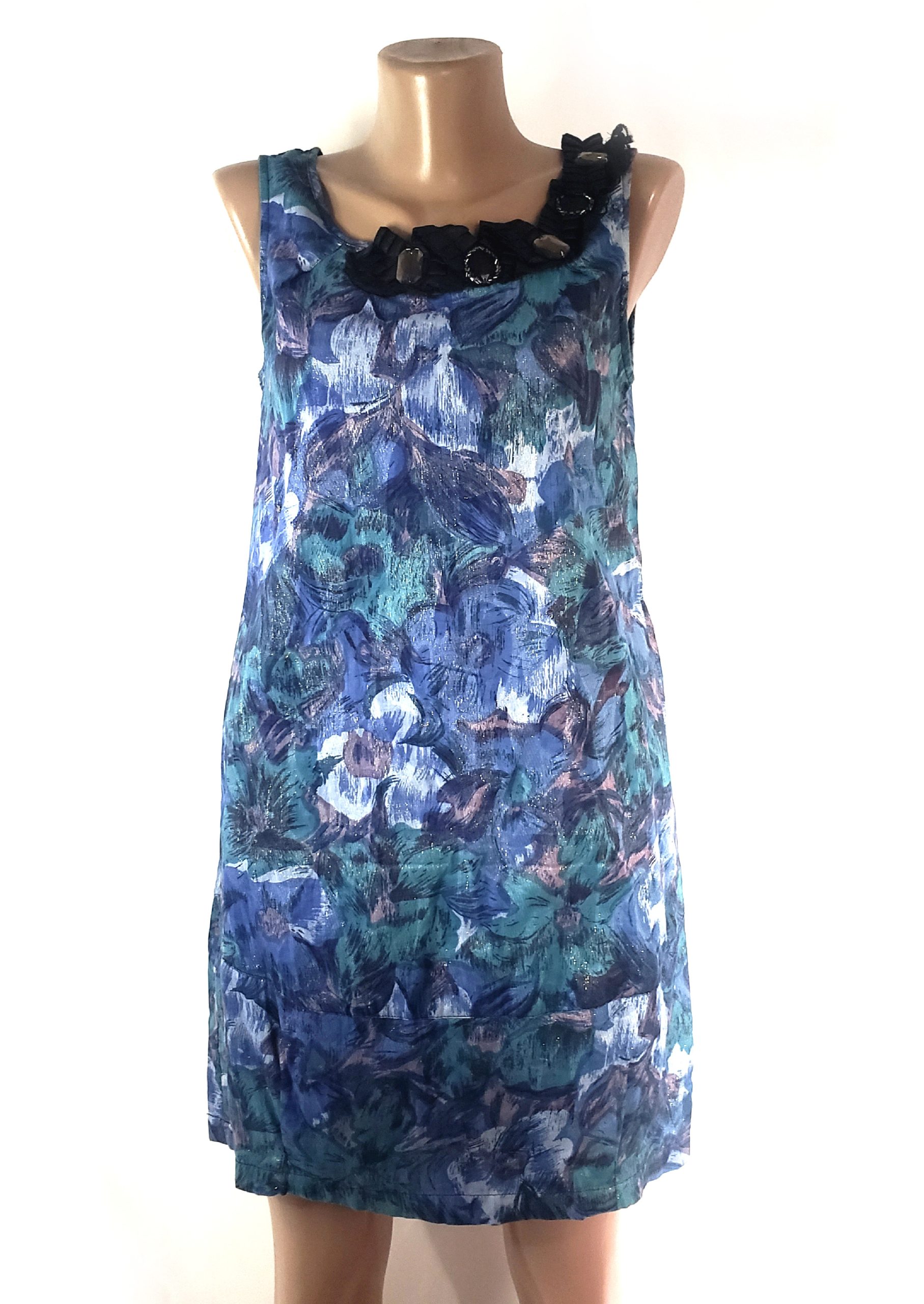 Жіноча синя сукня з квітковим принтом - котонова сукня без рукавів в ідеальному стані 1 Жіноча синя сукня з квітковим принтом - котонова сукня без рукавів в ідеальному стані