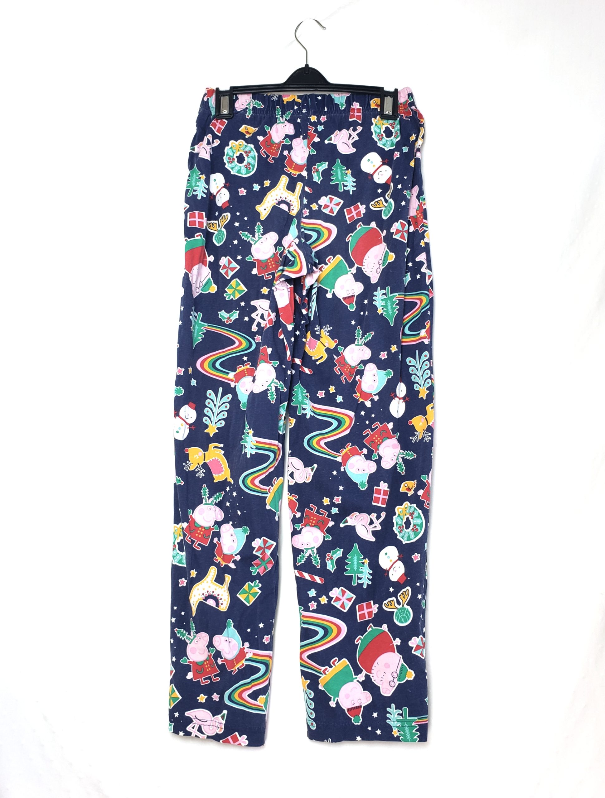 Бавовняні штани з новорічним принтом - синій колір, розмір XS, вживаний одяг в ідеальному стані 1 Бавовняні штани з новорічним принтом - синій колір, розмір XS, вживаний одяг в ідеальному стані