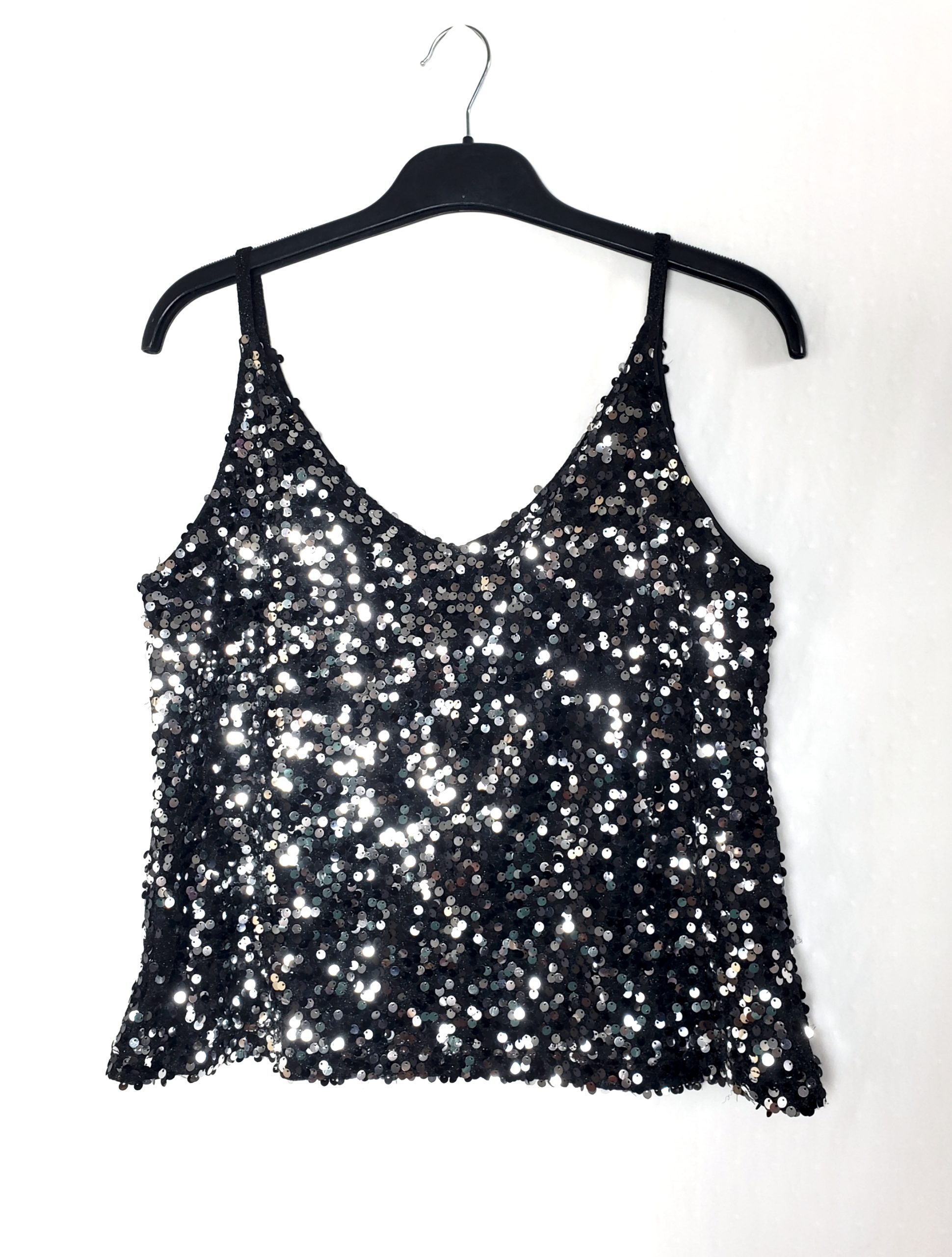 Чорний топ з паєтками Next - святковий одяг для вечірок та особливих випадків розмір 44 1 Чорний топ з паєтками Next - святковий одяг для вечірок та особливих випадків розмір 44