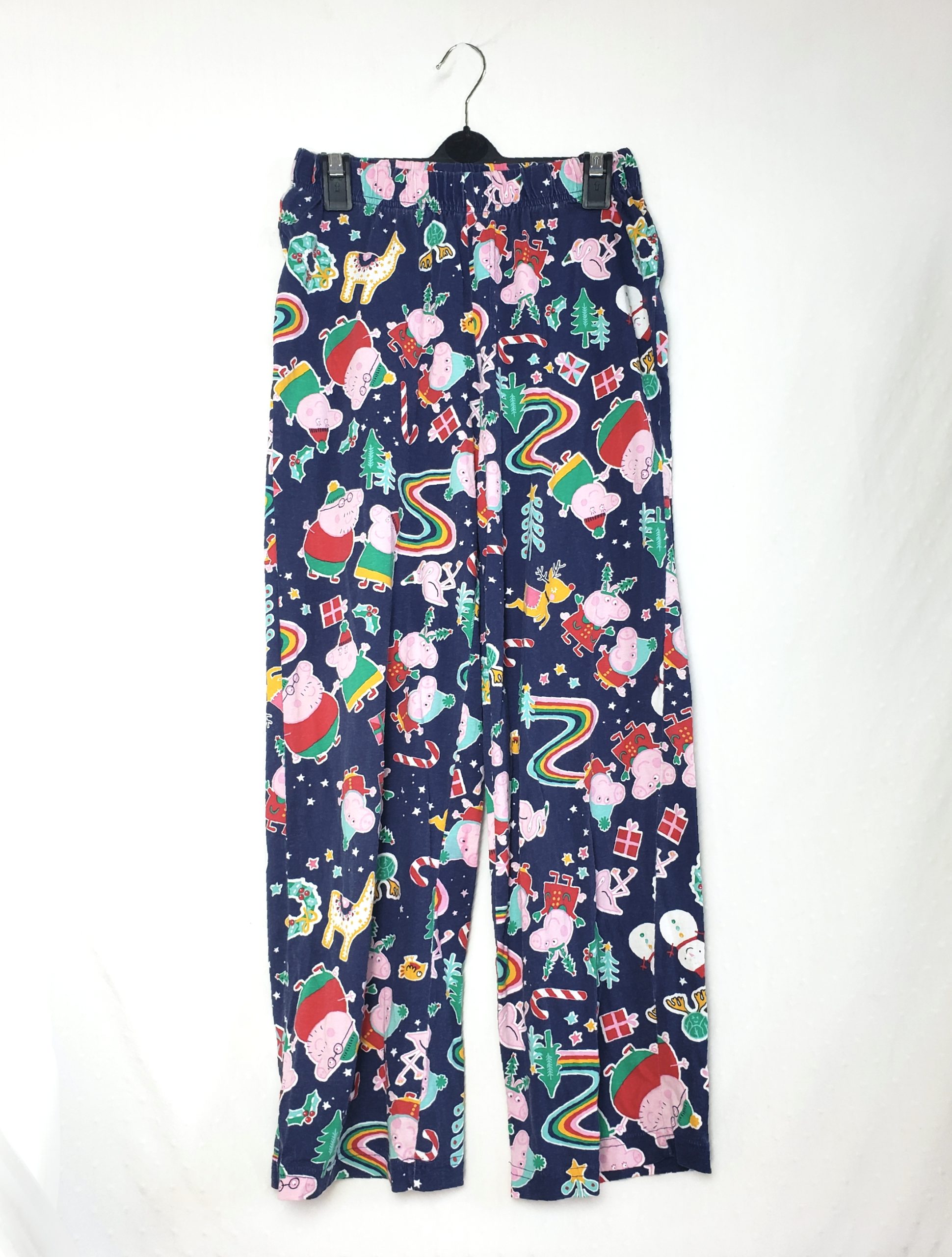 Бавовняні штани з новорічним принтом - синій колір, розмір XS, вживаний одяг в ідеальному стані 3 Бавовняні штани з новорічним принтом - синій колір, розмір XS, вживаний одяг в ідеальному стані - Зображення 3