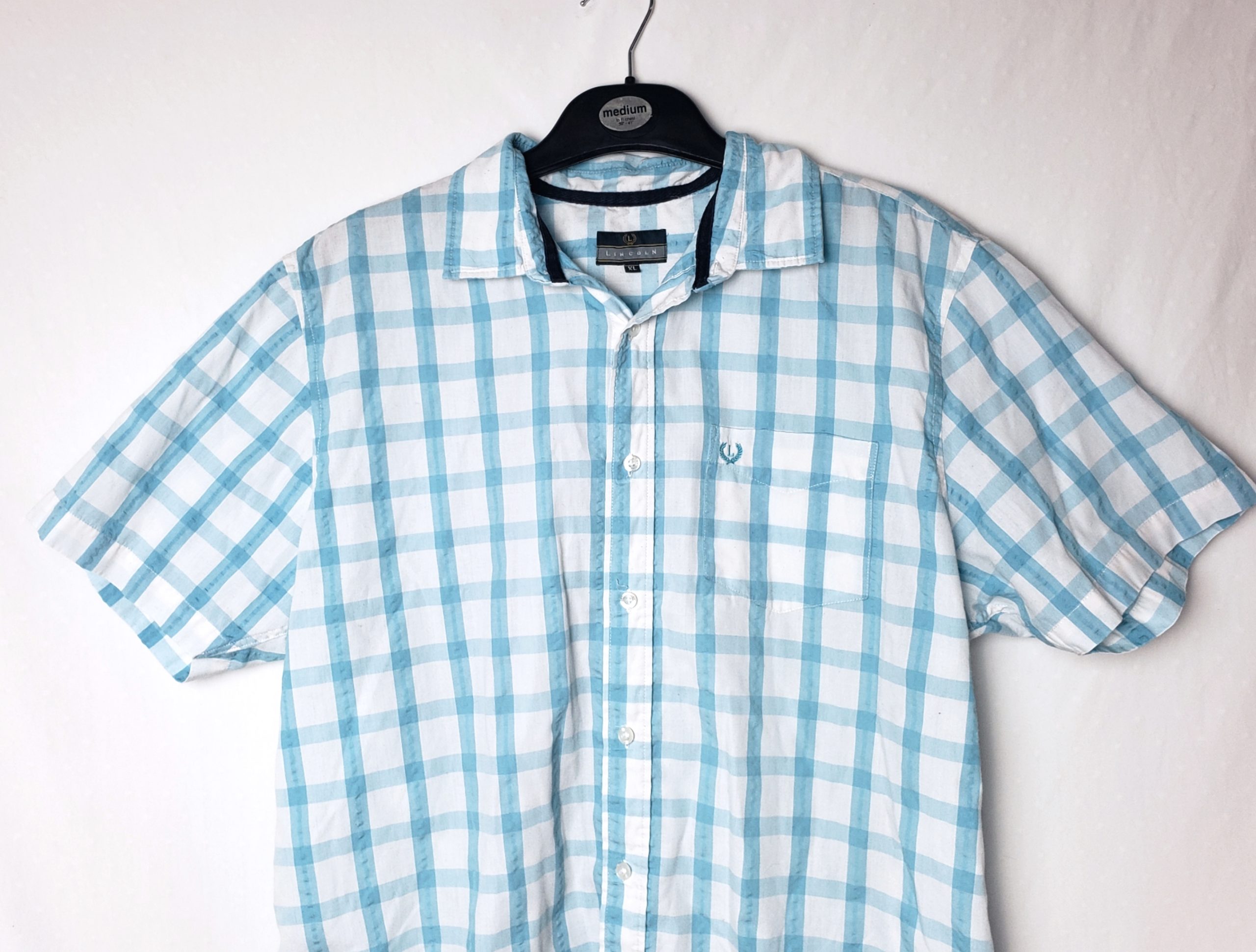 Сорочка чоловіча в клітинку Lincoln біло-синя літня casual повсякденна вживана 3 Сорочка чоловіча в клітинку Lincoln біло-синя літня casual повсякденна вживана - Зображення 3