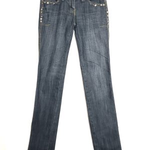 Стильні сині джинси з металевими заклепками - елегантний vintage look для модних жінок