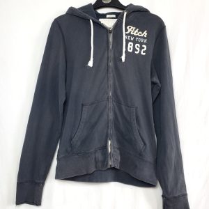 Худі Abercrombie & Fitch синій з капюшоном - бавовняна толстовка з вишивкою New York 892