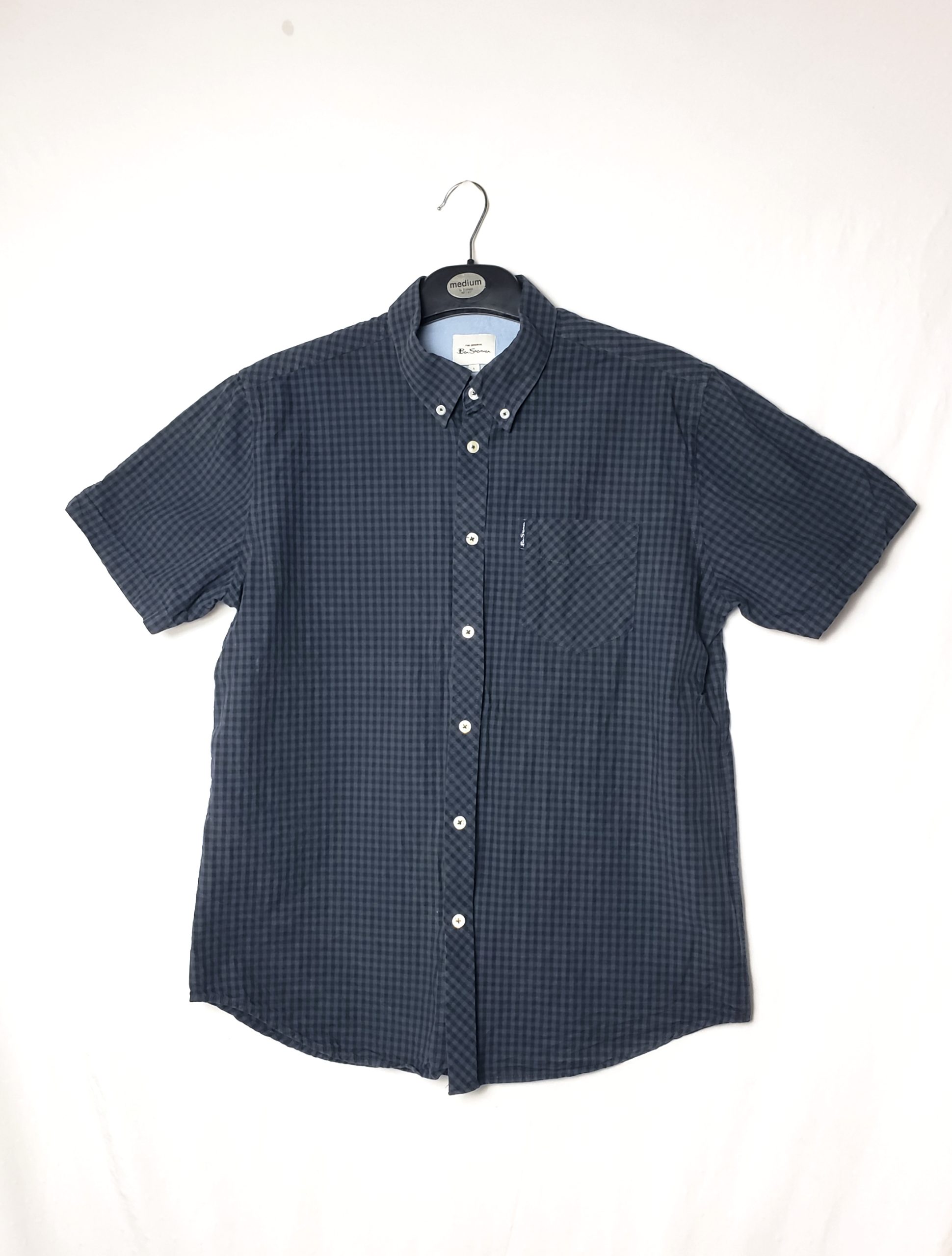 Чоловіча сорочка Ben Sherman в клітинку з коротким рукавом - літня casual сорочка синього кольору 1 Чоловіча сорочка Ben Sherman в клітинку з коротким рукавом - літня casual сорочка синього кольору