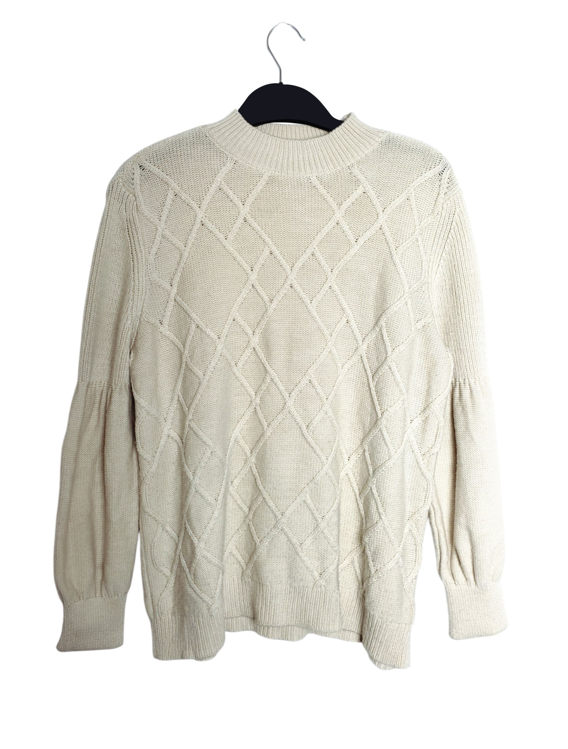 Бежевий светр жіночий з аранським візерунком Papaya - акриловий в'язаний пуловер XL 1 Бежевий светр жіночий з аранським візерунком Papaya - акриловий в'язаний пуловер XL