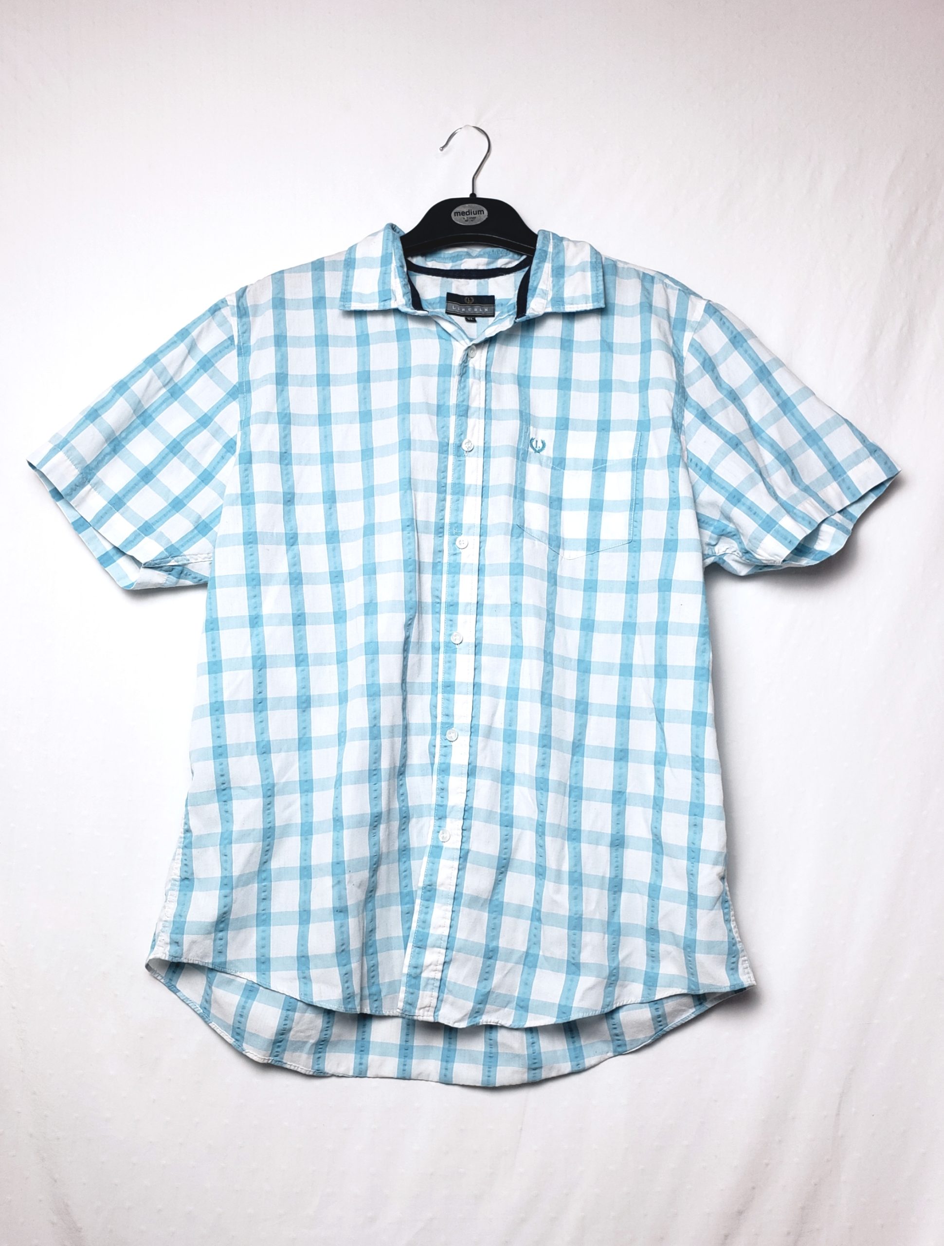 Сорочка чоловіча в клітинку Lincoln біло-синя літня casual повсякденна вживана 1 Сорочка чоловіча в клітинку Lincoln біло-синя літня casual повсякденна вживана