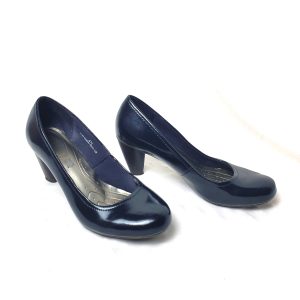 Літні туфлі темно-сині лаковані M&S на каблуку 8 см розмір 38 - елегантне літнє взуття для офісу та свят