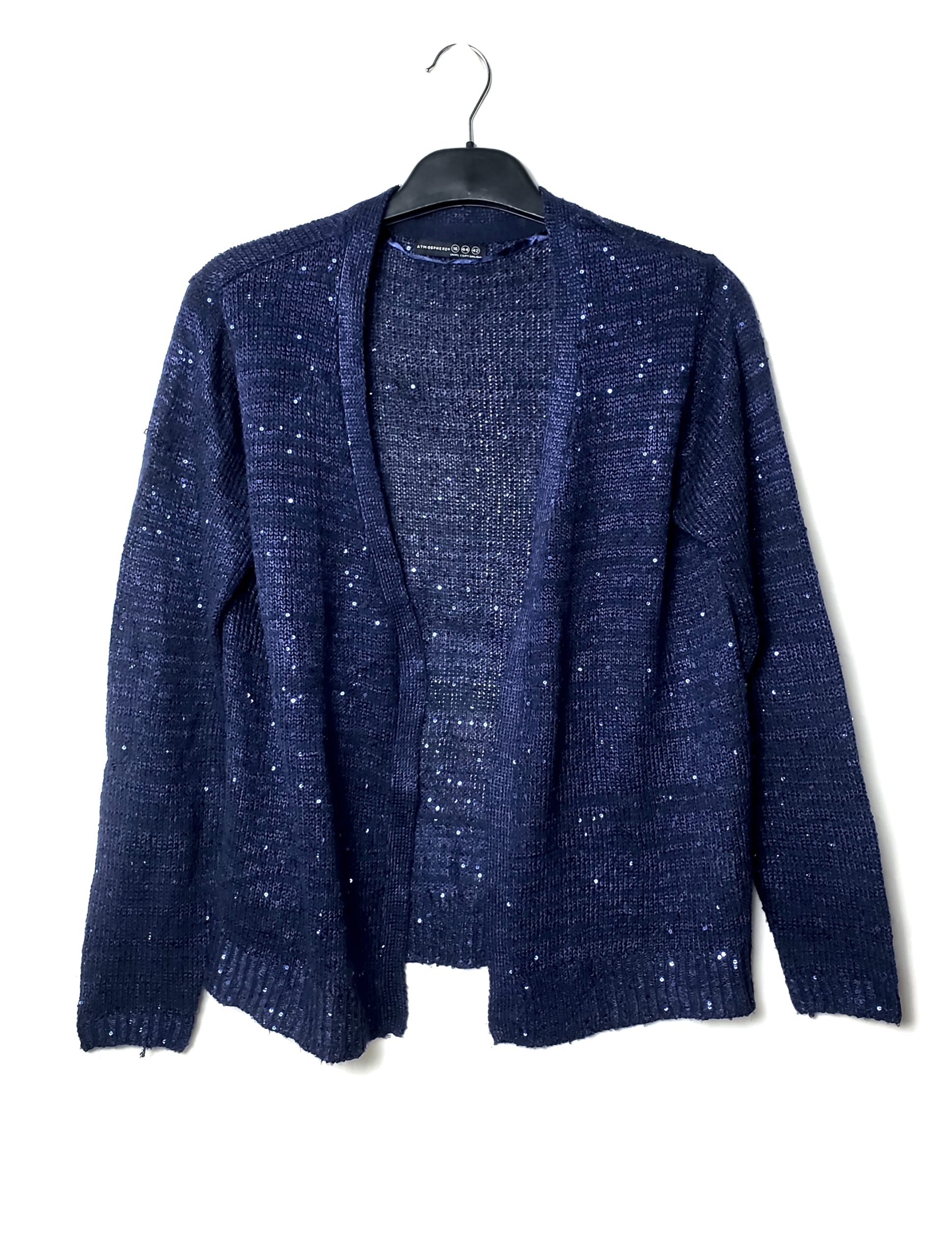 Синій жіночий кардиган з паєтками ATMOSPHERE - елегантний в'язаний кардиган розмір 44 1 Синій жіночий кардиган з паєтками ATMOSPHERE - елегантний в'язаний кардиган розмір 44
