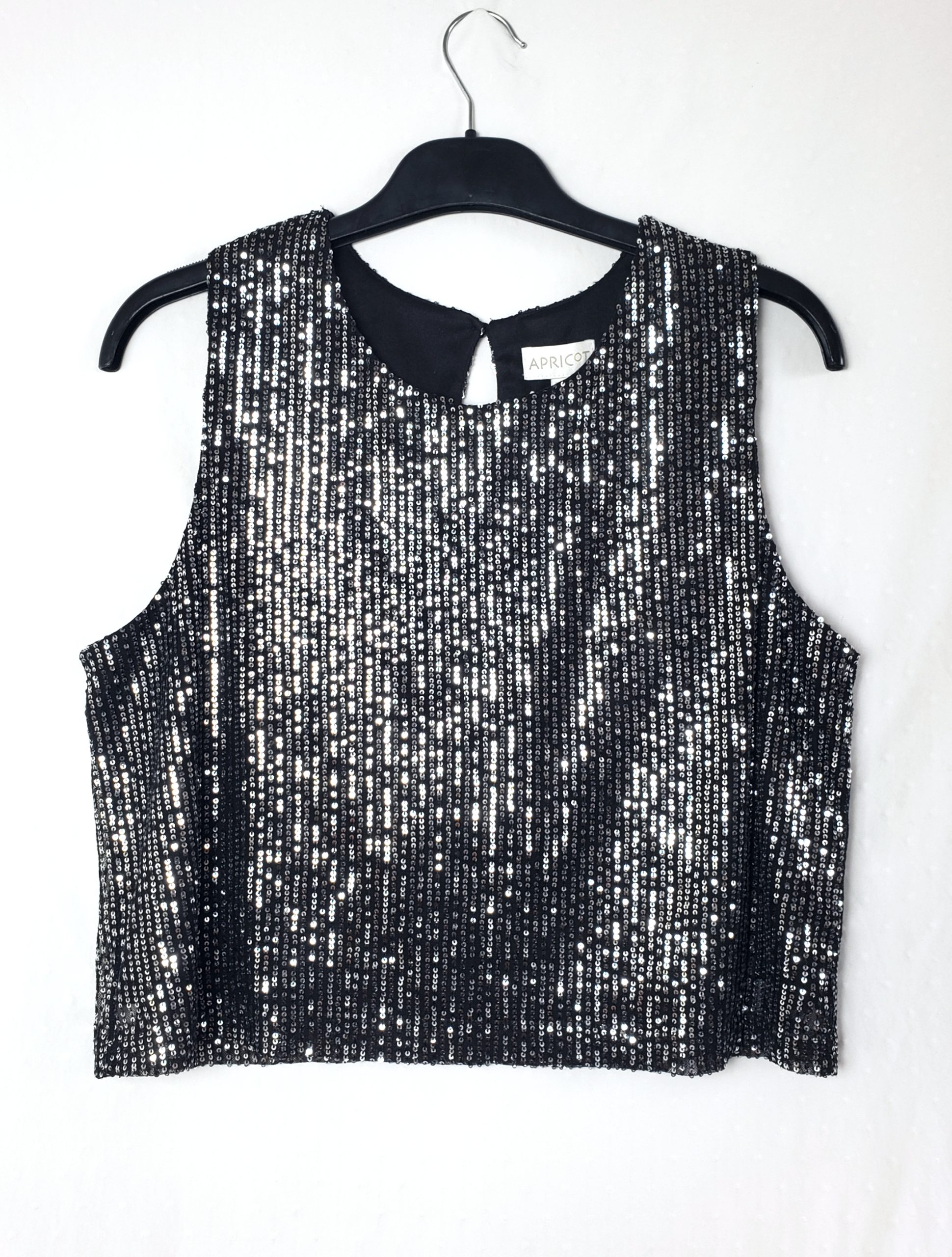 Чорний топ з паєтками без рукавів Apricot - елегантний святковий топ жіночий 1 Чорний топ з паєтками без рукавів Apricot - елегантний святковий топ жіночий