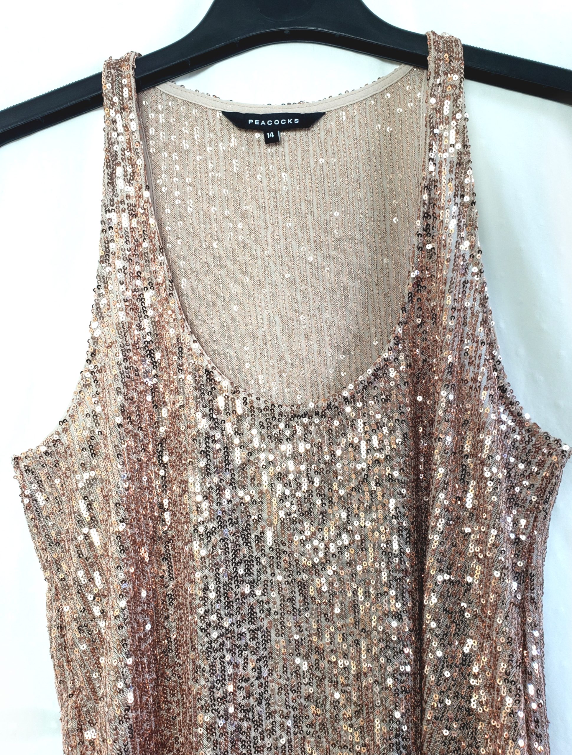 Блискуча топ-майка Peacocks рожеве золото з паєтками - святкова вечірня сукня для особливих моментів 3 Блискуча топ-майка Peacocks рожеве золото з паєтками - святкова вечірня сукня для особливих моментів - Зображення 3