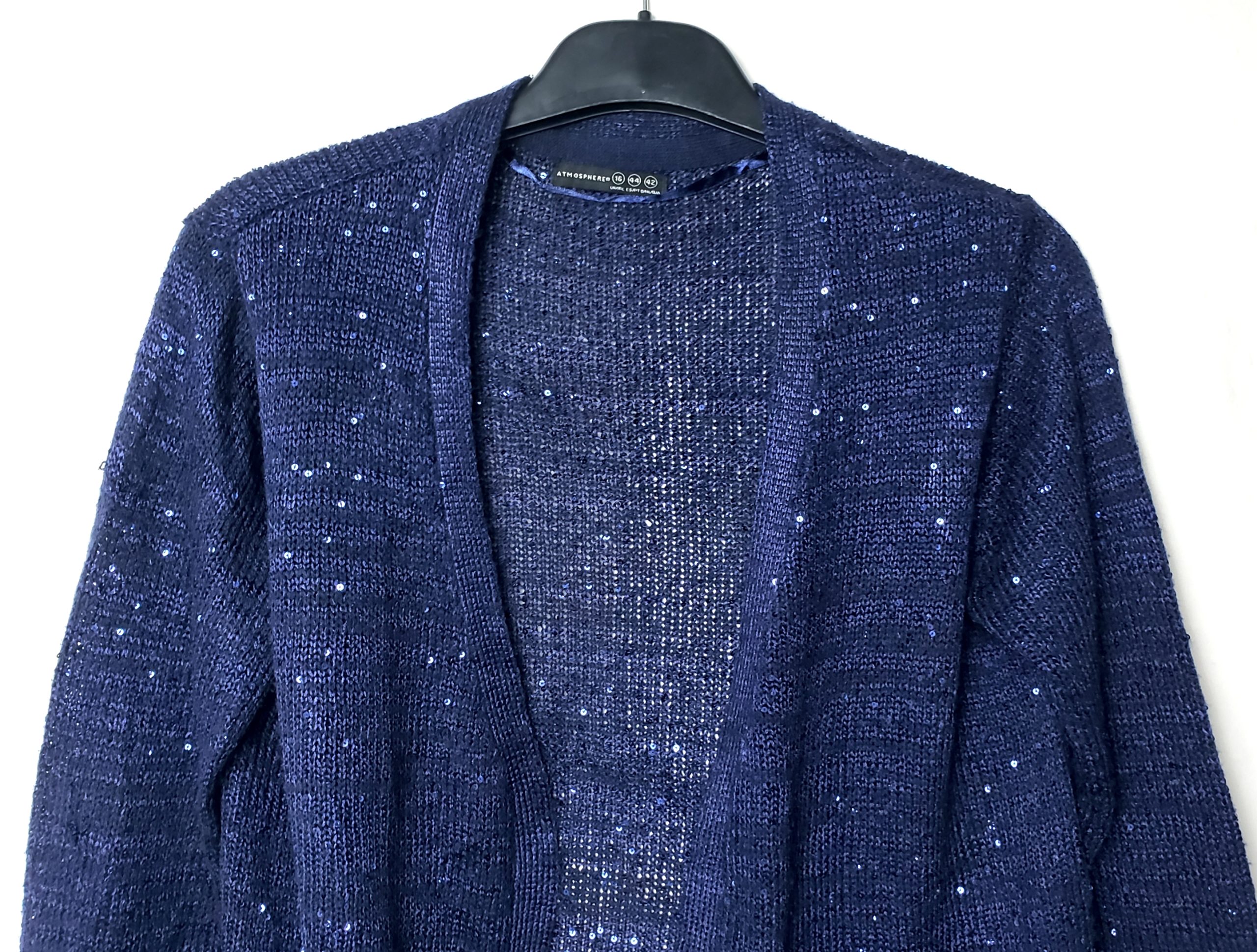 Синій жіночий кардиган з паєтками ATMOSPHERE - елегантний в'язаний кардиган розмір 44 6 Синій жіночий кардиган з паєтками ATMOSPHERE - елегантний в'язаний кардиган розмір 44 - Зображення 6