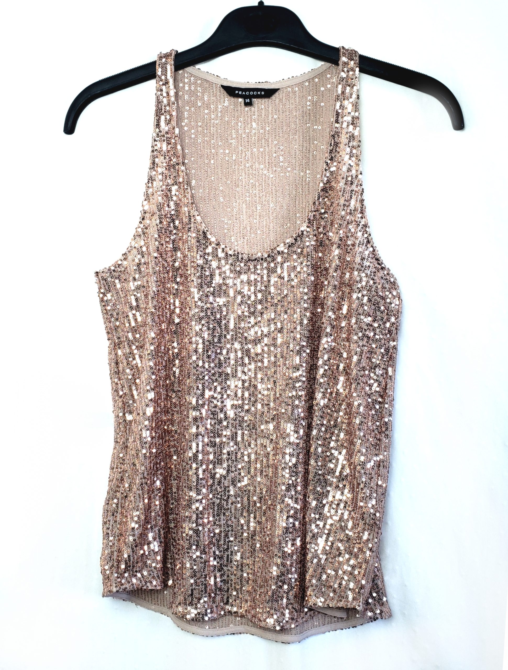 Блискуча топ-майка Peacocks рожеве золото з паєтками - святкова вечірня сукня для особливих моментів 1 Блискуча топ-майка Peacocks рожеве золото з паєтками - святкова вечірня сукня для особливих моментів