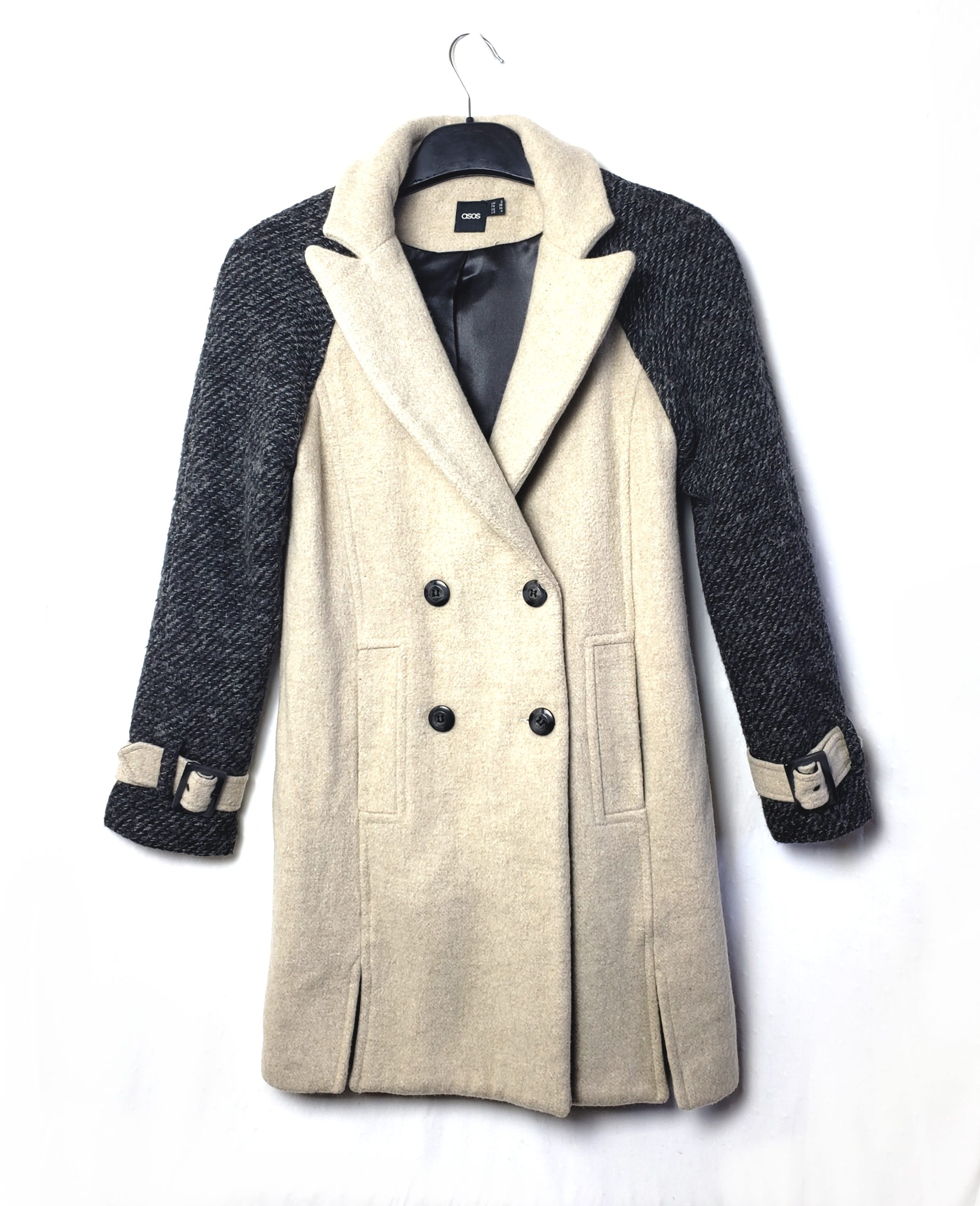 Стильне двобортне пальто ASOS - елегантний тренч бежево-синій колір, модний винтажний стиль 1 Стильне двобортне пальто ASOS - елегантний тренч бежево-синій колір, модний винтажний стиль