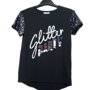 Стильна чорна футболка M&S з паєтками та вишивкою Glitter для дівчинки 11-12 років - модний тренд