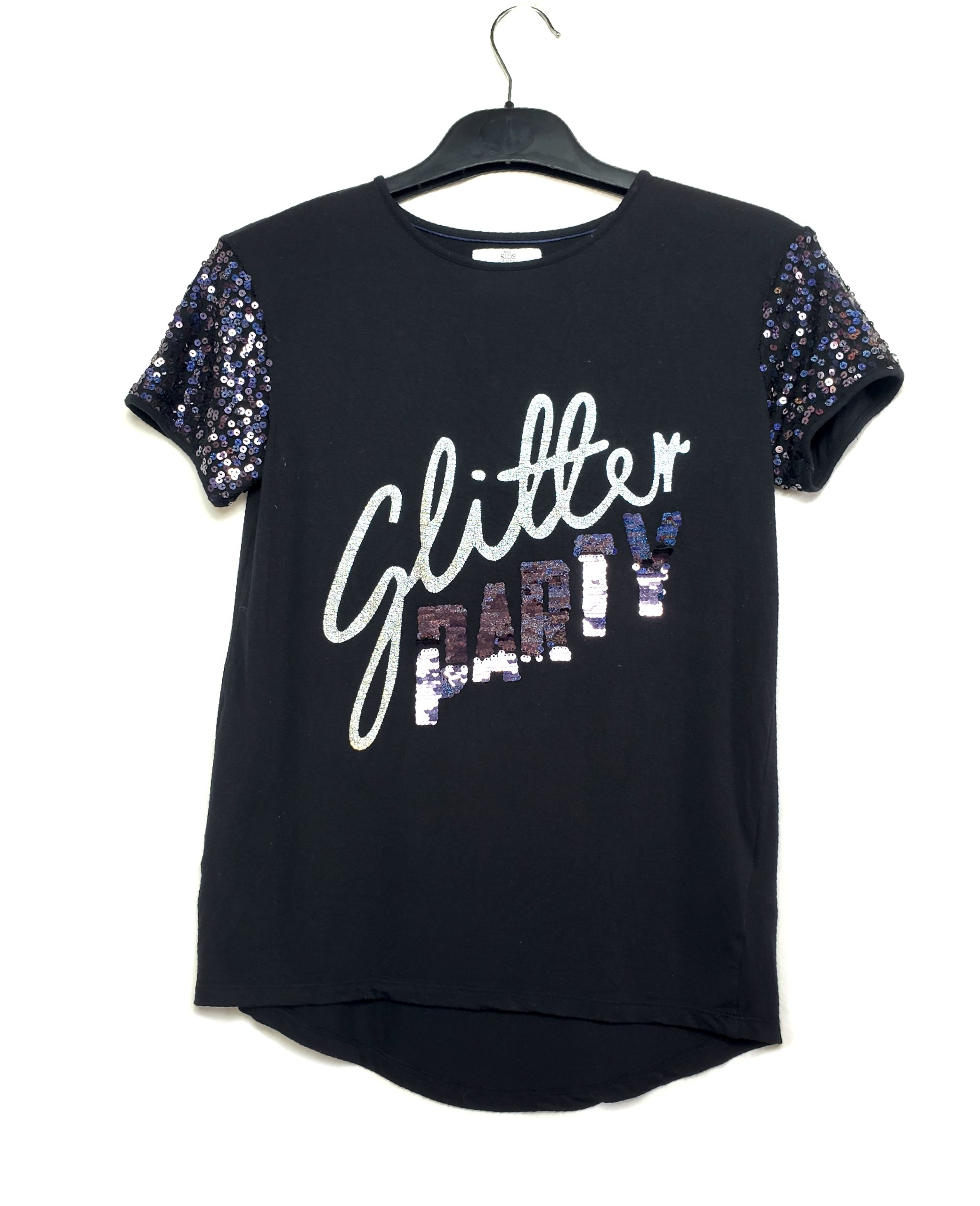 Стильна чорна футболка M&S з паєтками та вишивкою Glitter для дівчинки 11-12 років - модний тренд 1 Стильна чорна футболка M&S з паєтками та вишивкою Glitter для дівчинки 11-12 років - модний тренд