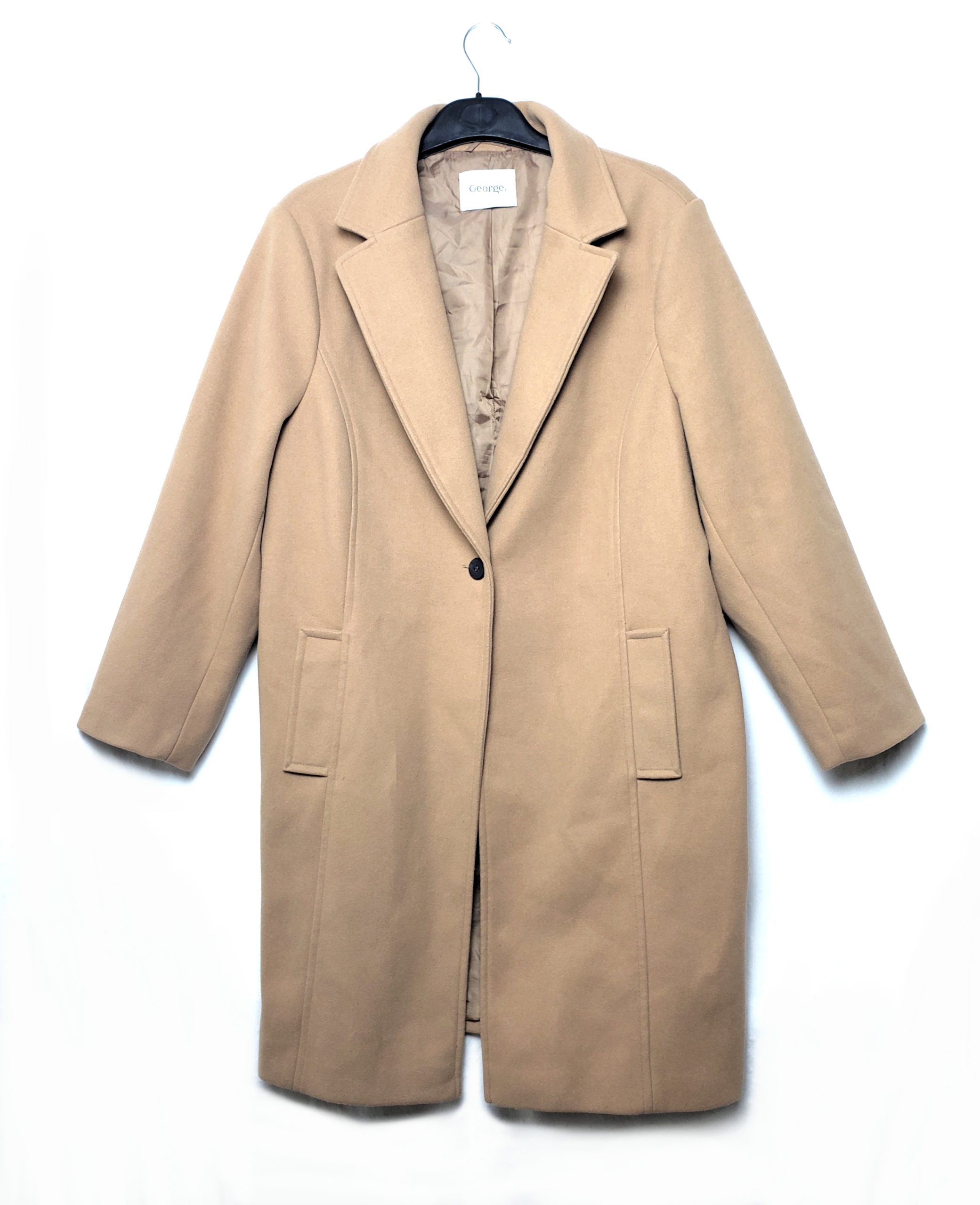 Класичне бежеве пальто George жіноче вживане - стильний верхній одяг з поліестеру 1 Класичне бежеве пальто George жіноче вживане - стильний верхній одяг з поліестеру