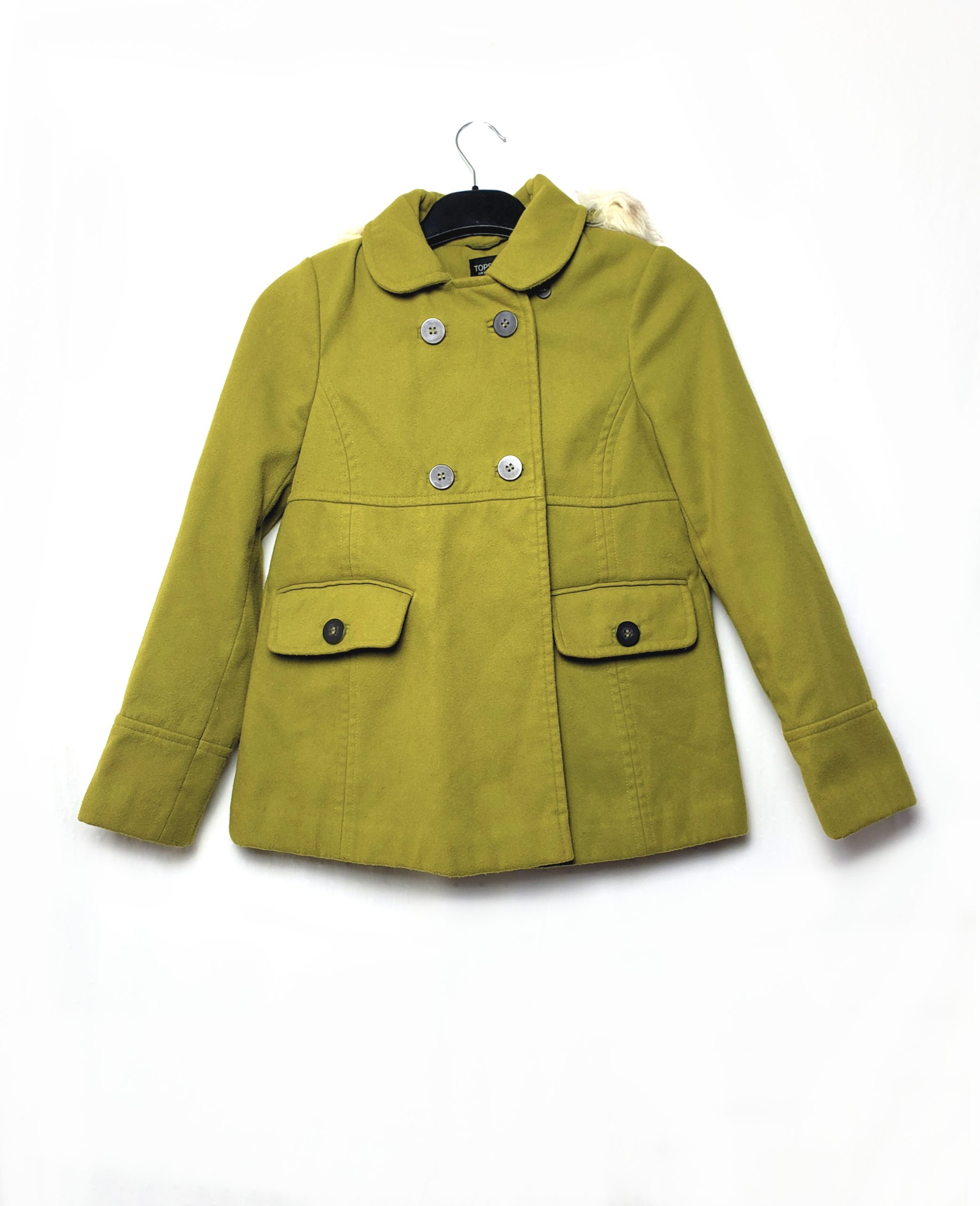 Жіноче пальто Topshop салатового кольору з хутряним коміром - вживаний одяг розмір 36 3 Жіноче пальто Topshop салатового кольору з хутряним коміром - вживаний одяг розмір 36 - Зображення 3