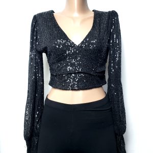 Чорна блуза з паєтками AMISU - вечірній топ для святкових подій та нічного життя