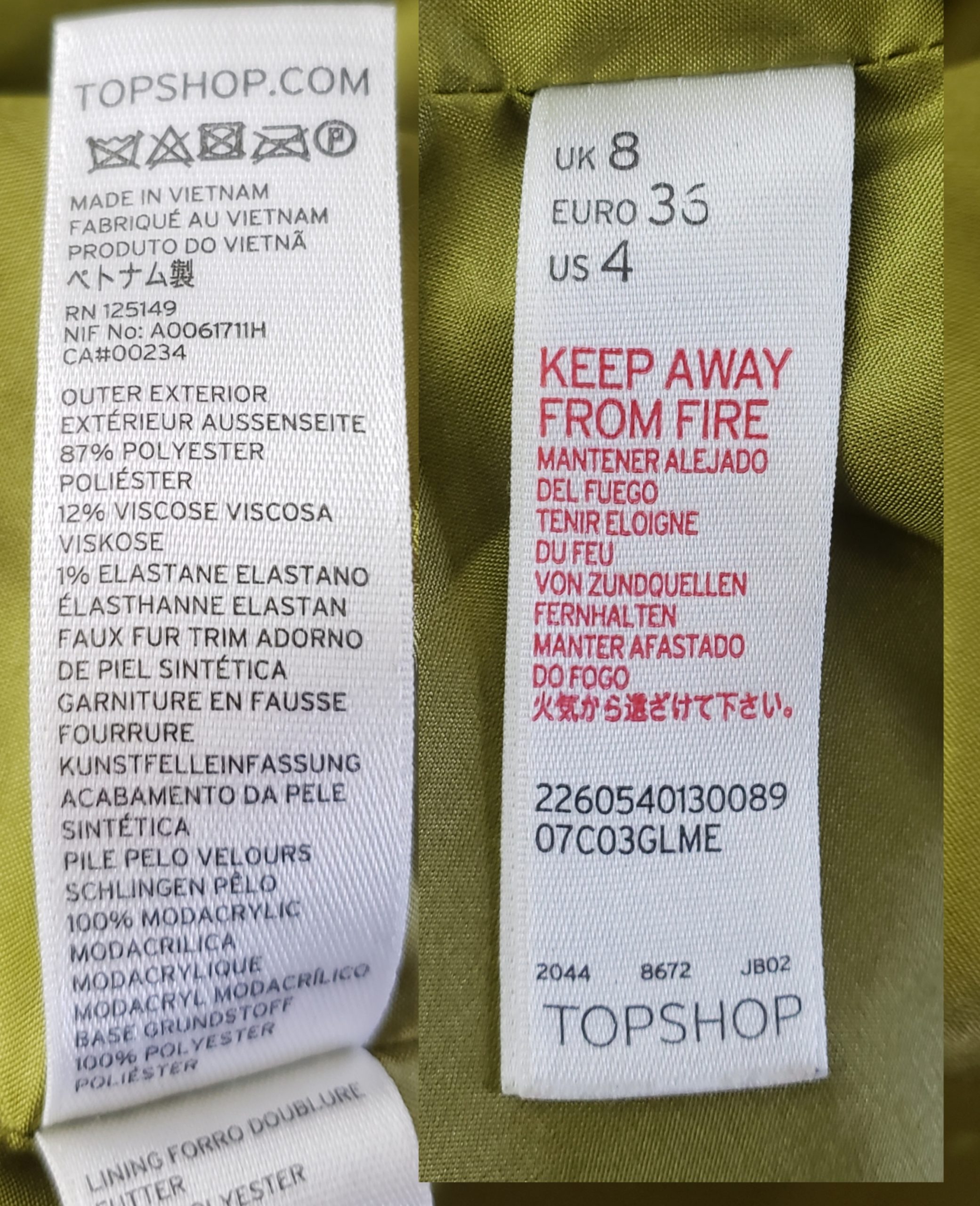 Жіноче пальто Topshop салатового кольору з хутряним коміром - вживаний одяг розмір 36 10 Жіноче пальто Topshop салатового кольору з хутряним коміром - вживаний одяг розмір 36 - Зображення 10