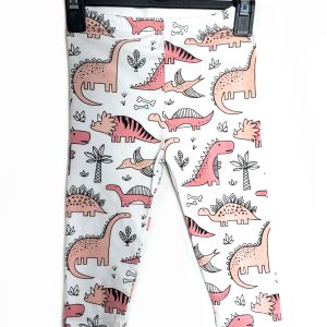 Дитячі легінси з принтом динозаврів 5-6 років - білі бавовняні лосини для дівчинки 110-116 см