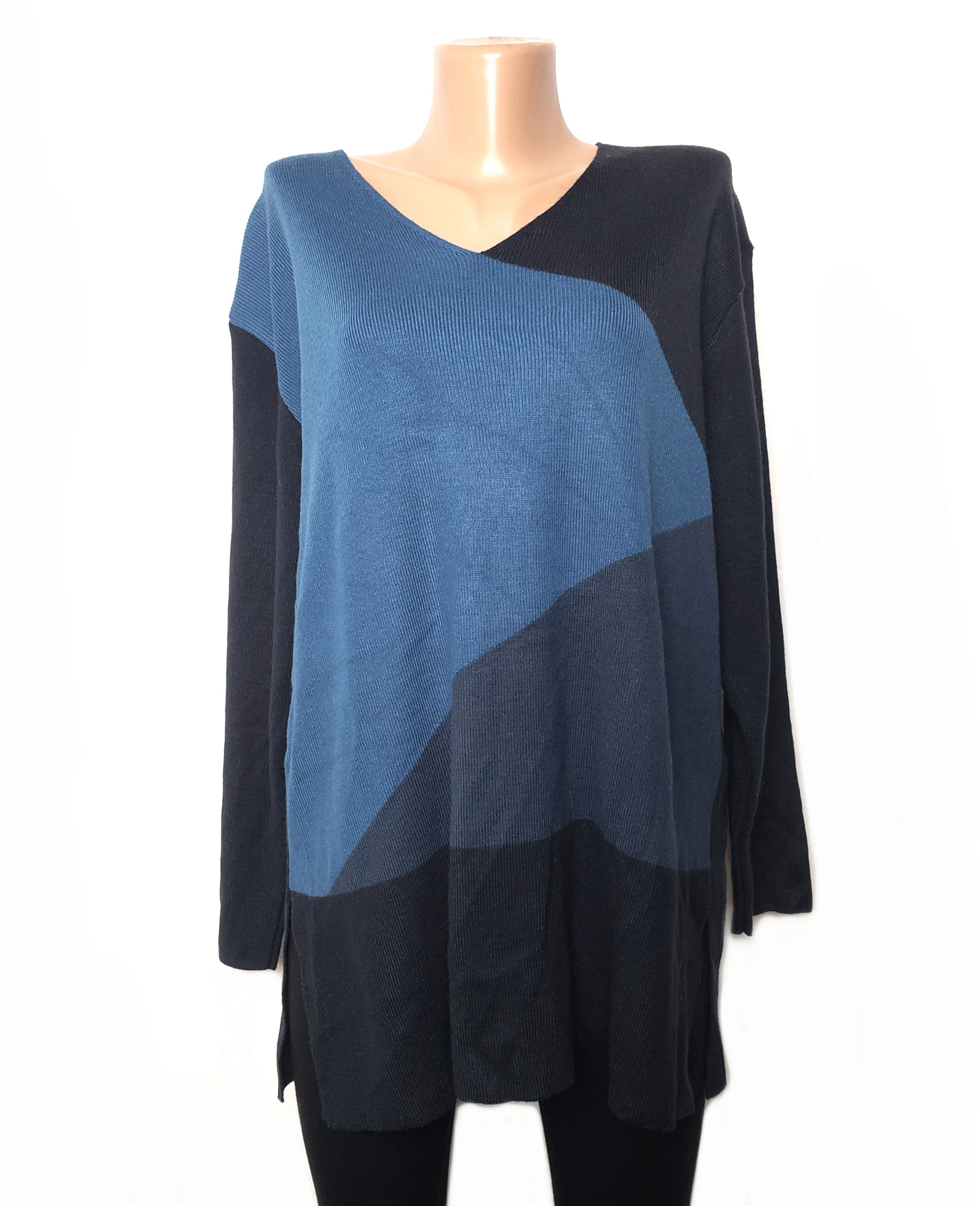 Стильний акриловий светр Marks & Spencer з геометричним принтом - синій жіночий пуловер 1 Стильний акриловий светр Marks & Spencer з геометричним принтом - синій жіночий пуловер