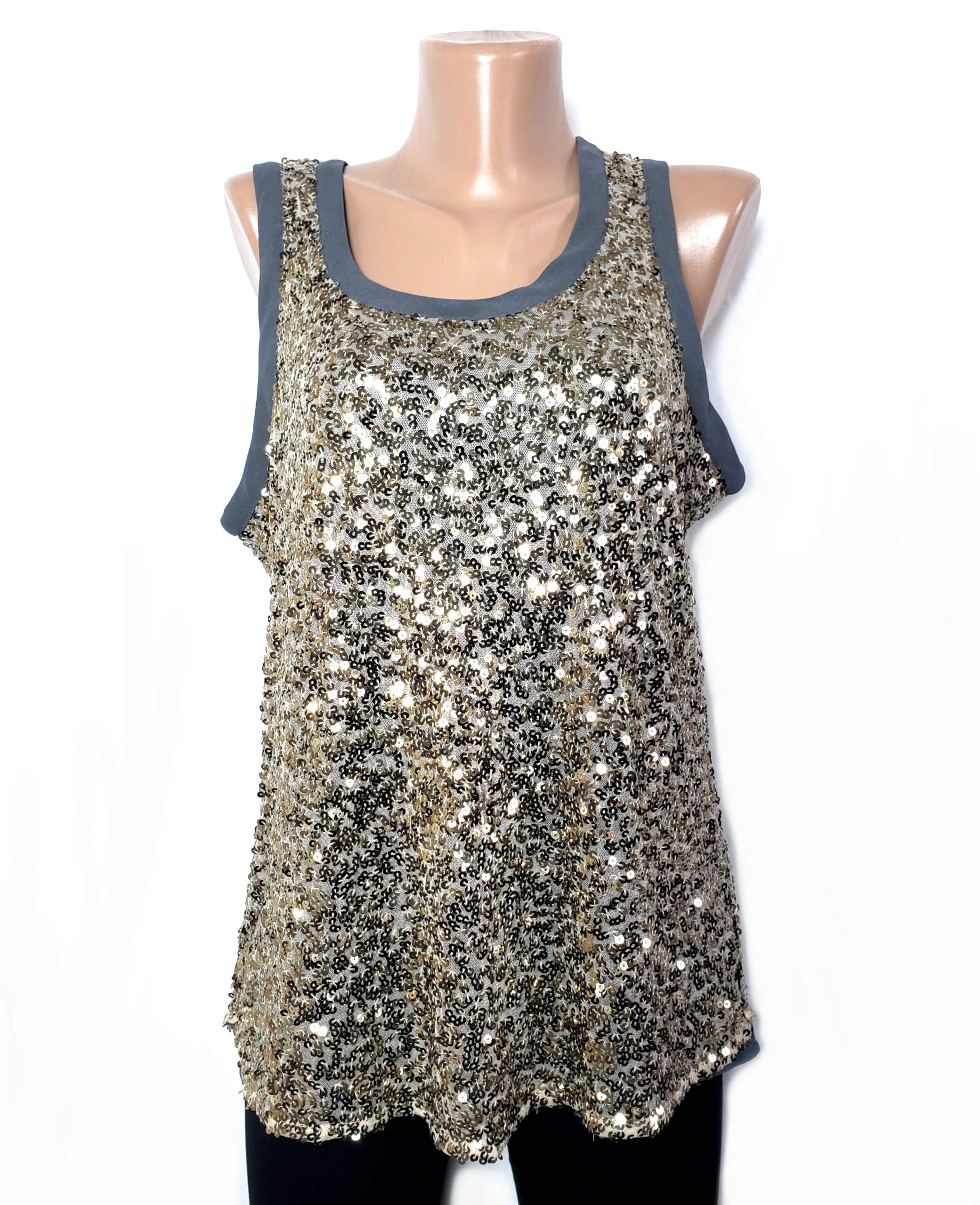 Святкова майка з паєтками сіро-золота 1 Святкова майка з паєтками сіро-золота