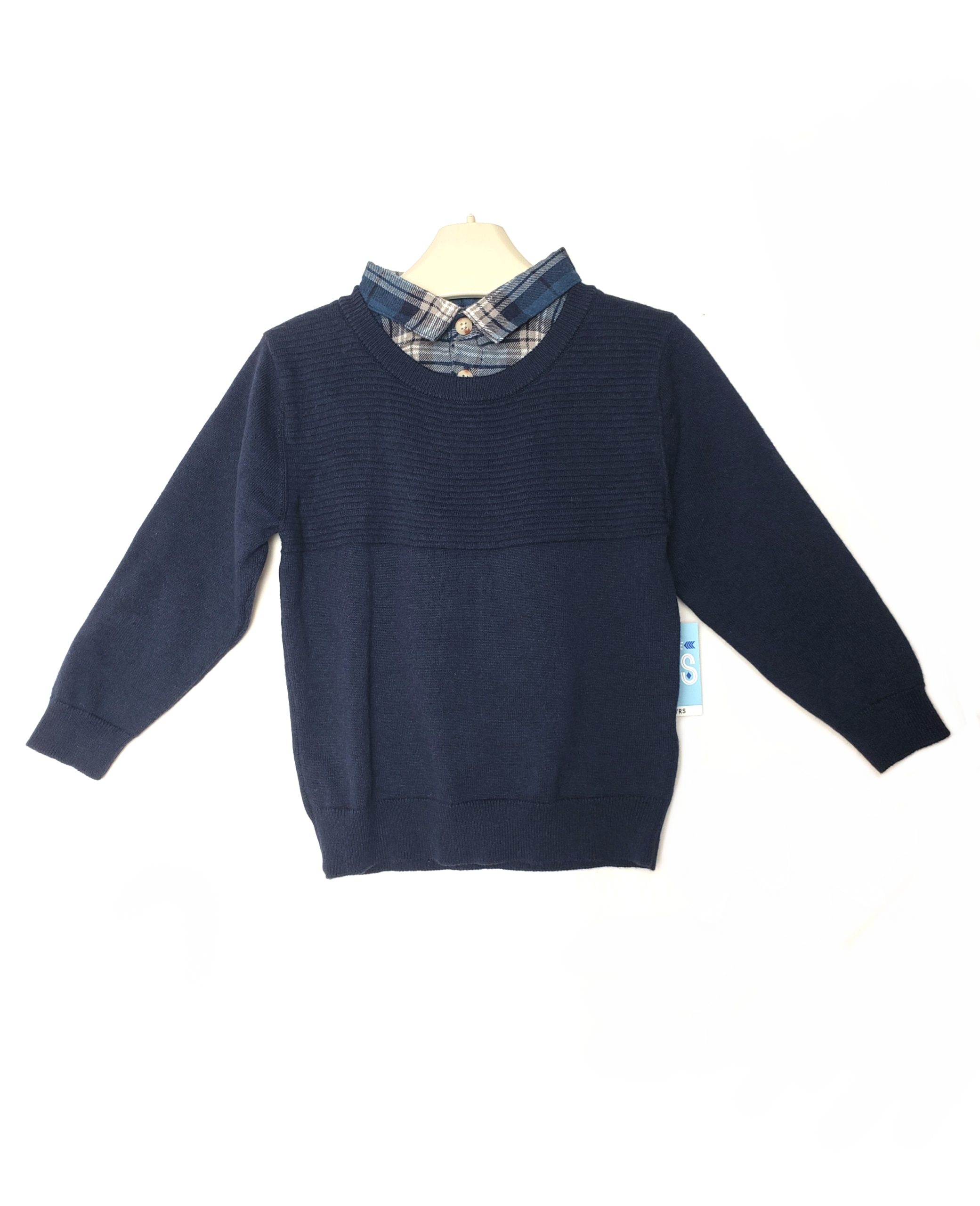 Стильний синій светр для хлопчика 2-3 роки - Елегантний дитячий одяг з комірцем-сорочкою 1 Стильний синій светр для хлопчика 2-3 роки - Елегантний дитячий одяг з комірцем-сорочкою