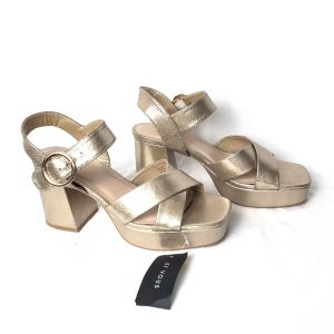 Золоті літні босоніжки на каблуку 9 см розмір 39 з еко-шкіри - стильне жіноче взуття