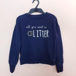 Стильний дитячий світшот з принтом GLITTER - елегантний темно-синій одяг для модних дітей 9-10 років