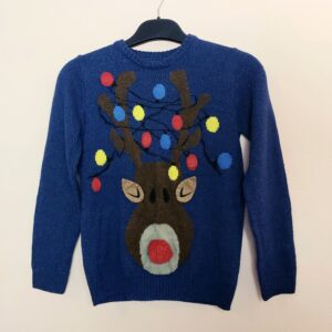 Дитячий светр з оленем темно-синій 11-12 років - теплий акриловий джемпер для дітей