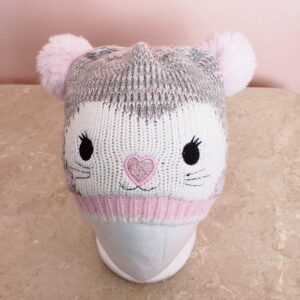 Дитяча зимова шапка з котиком - тепла в'язана шапочка для дівчинки на осінь-зиму