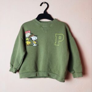 Стильний дитячий світшот ZARA з принтом Peanuts - модний хакі тренд для малюків 2 роки