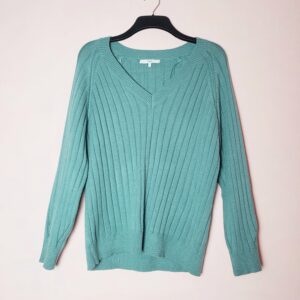 Блакитний в'язаний светр Next з V-подібним вирізом - жіночий пуловер розмір L в ідеальному стані