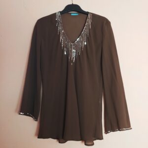 Коричнева блуза John Lewis з паєтками - елегантна жіноча сорочка з довгими рукавами